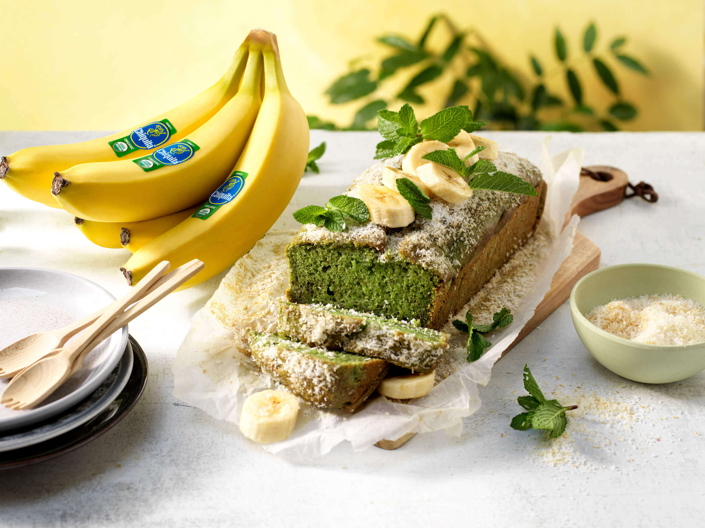 Organic vegan banana bread with pandan