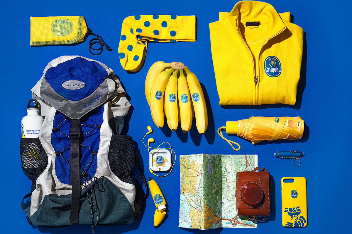 Backpacking with a Chiquita banana, the healhy snack Chiquita