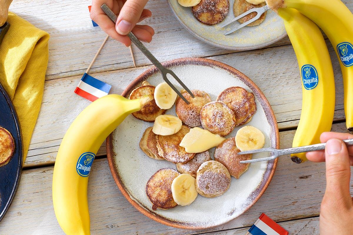 Chiquita banana Dutch Egg poffertjes (mini pancakes) with buckwheat flower