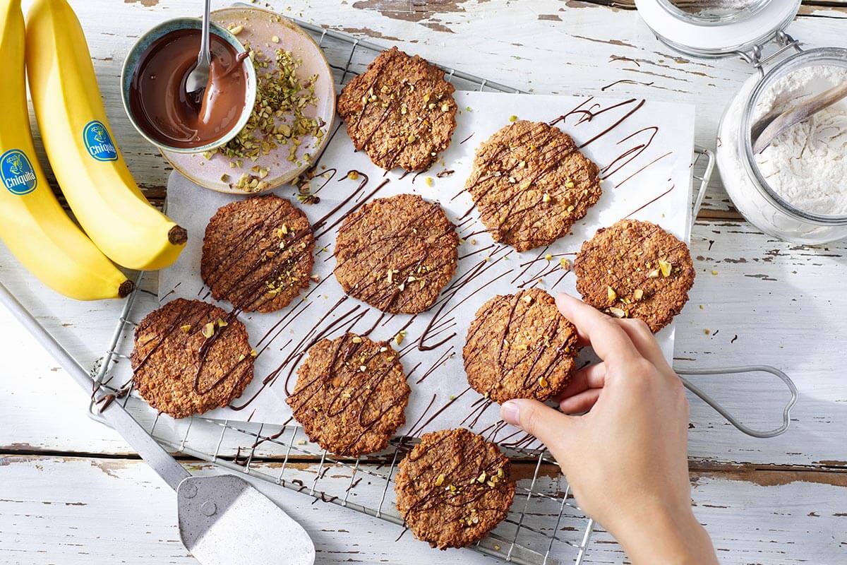 Oatmeal Chiquita Banana cookies with dark chocolate