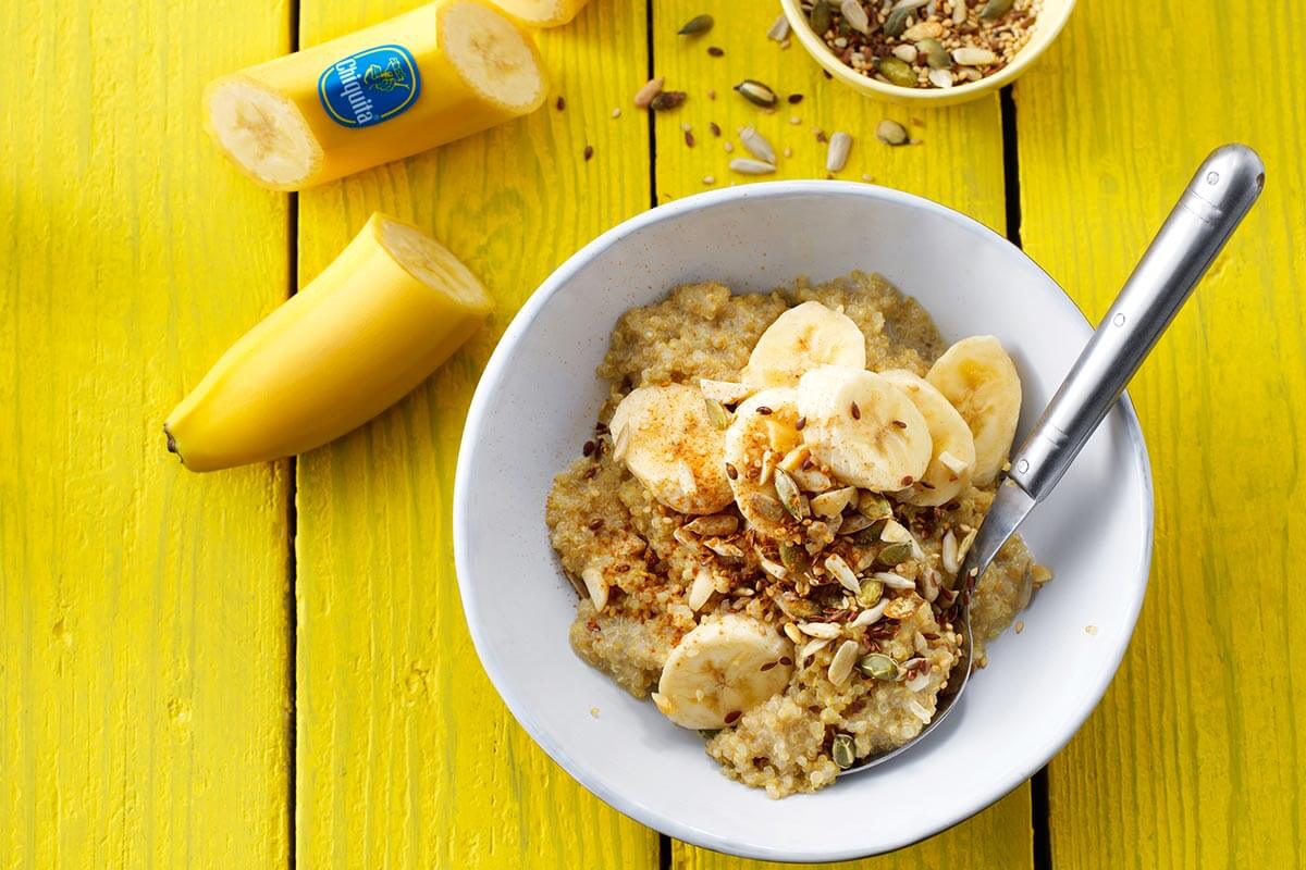 Quinoa breakfast With banana, almonds and nut butter/seed butter