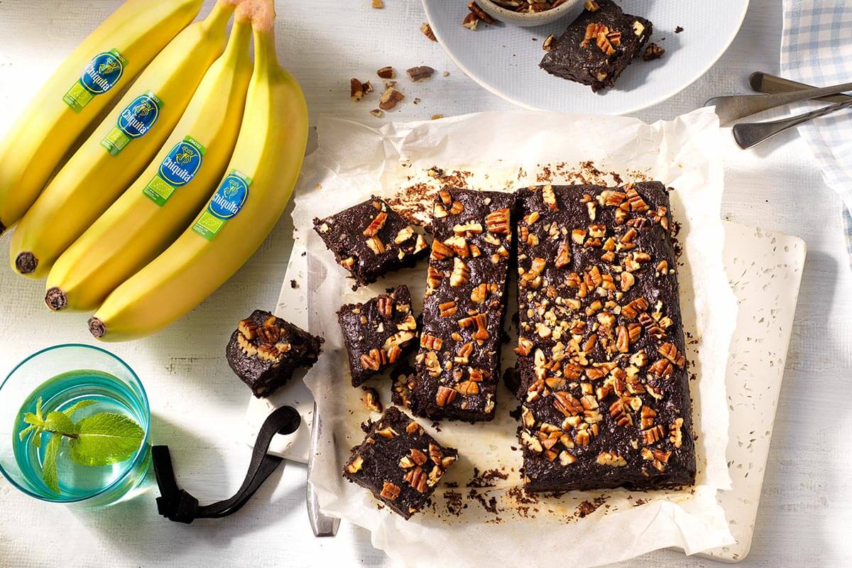 Vegan Chiquita organic banana brownies with pecans