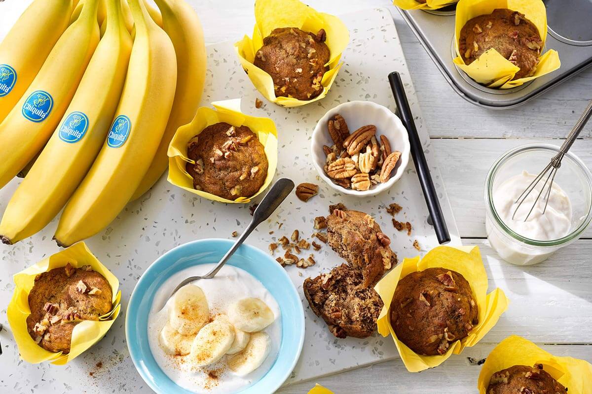 Vegan Chiquita banana pecan muffins