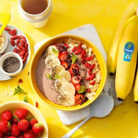 Mindfulness Strawberry and Chiquita Banana Vegan Protein Smoothie Bowl