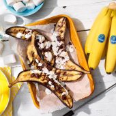Chocolate and marshmallow stuffed BBQ Chiquita bananas