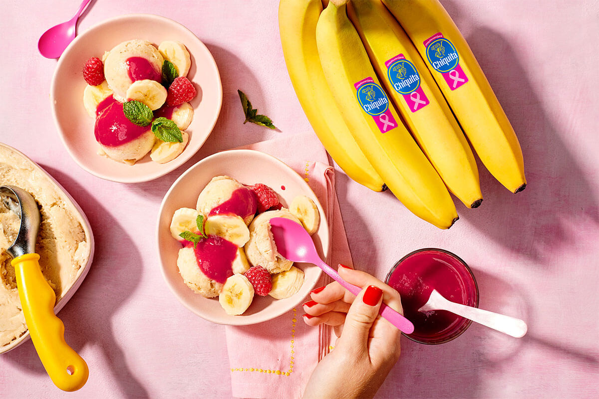 Chiquita banana sorbet with fresh raspberry sauce