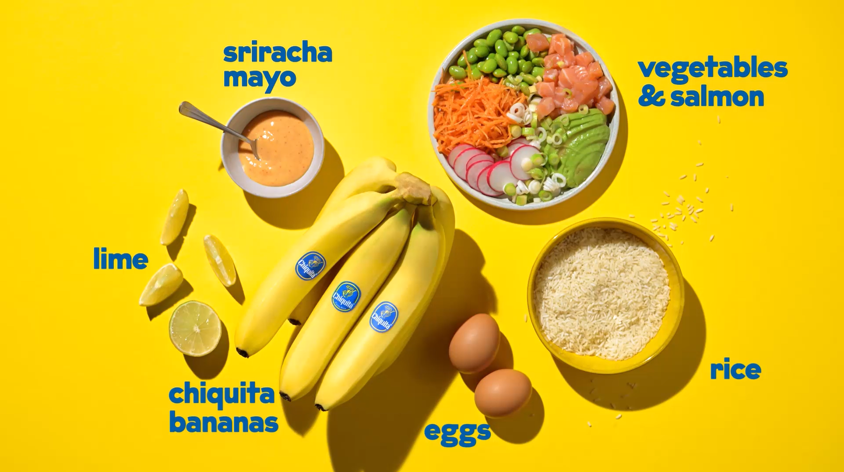 Poke rice bowl with crispy fried bananas Chiquita