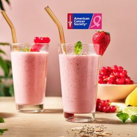 Pink Chiquita banana-red currant shake