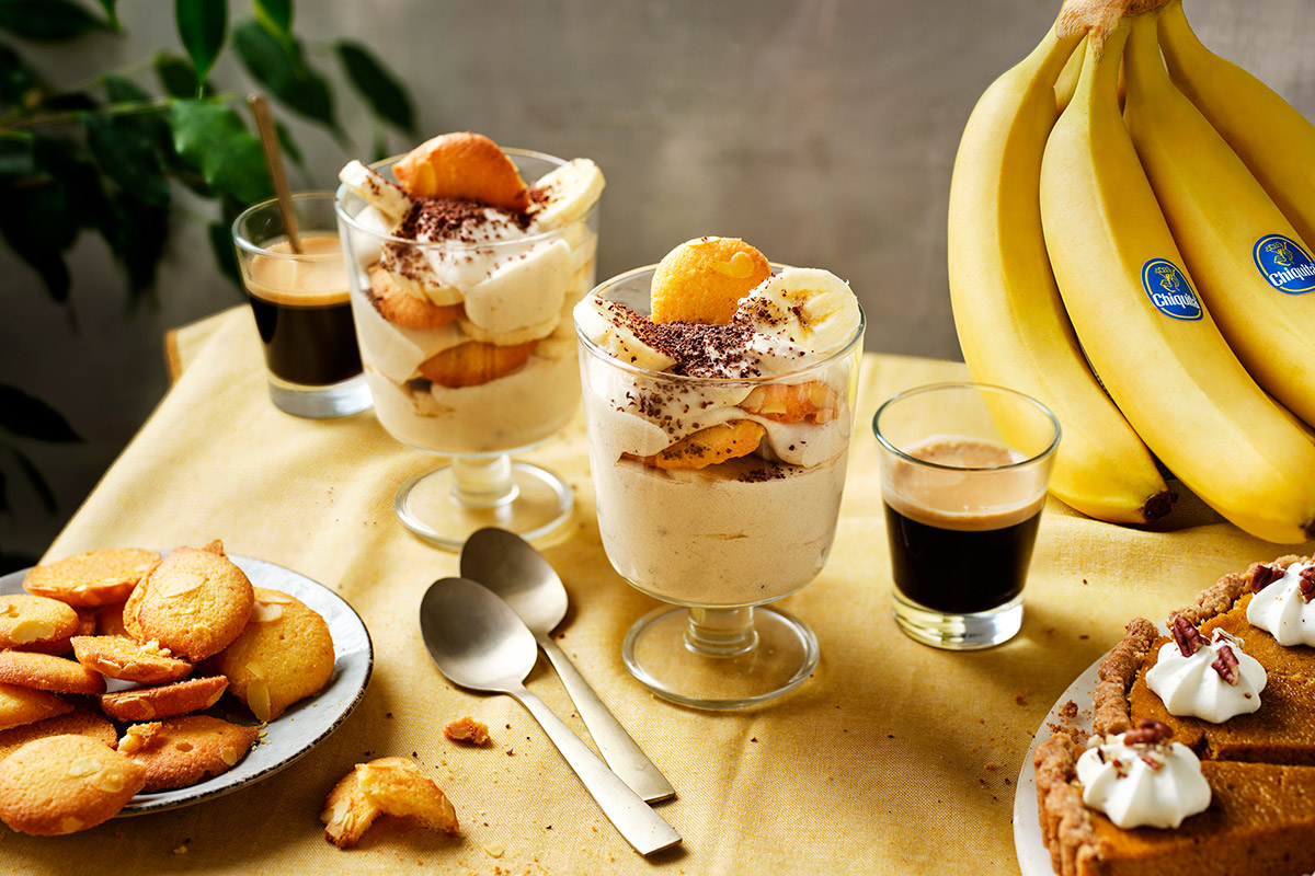 Classic Banana chestnut pudding with vanilla almond cookies