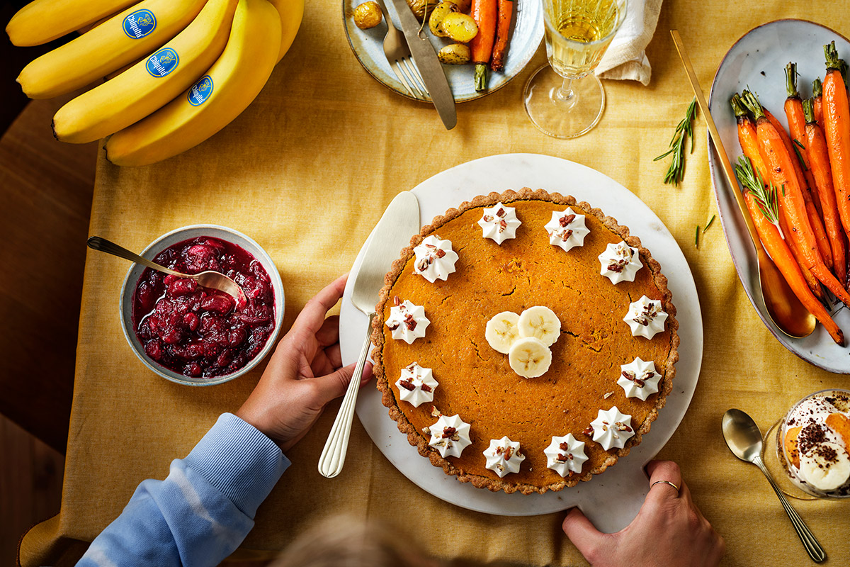 Pumpkin-banana pie with graham cracker crust