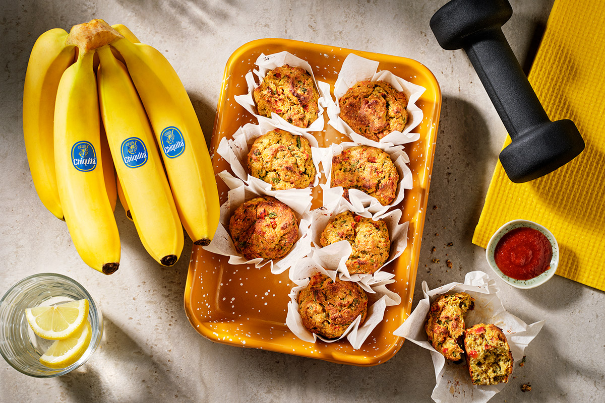 Savory chickpea banana muffins with cheese and vegetables